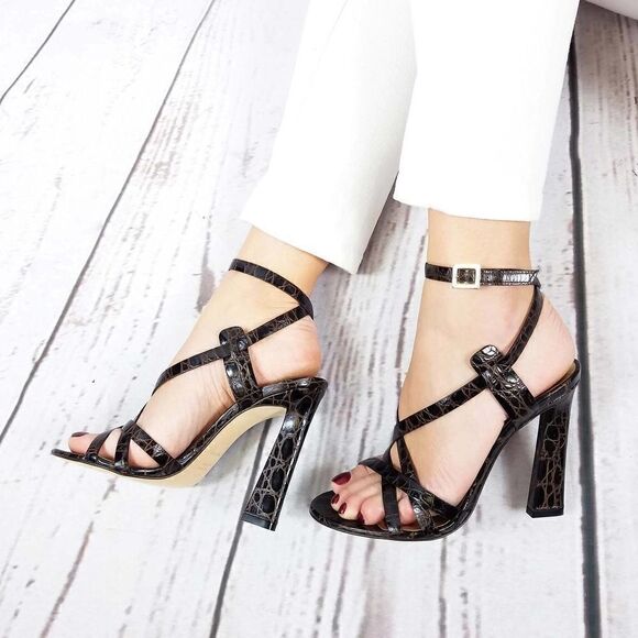 New DSQUARED2 US 8 Women Shoes Brown Croc Embossed Leather High Heel Sandals - Picture 1 of 12
